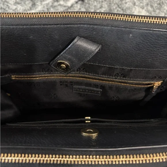 Tory Burch Black Leather Satchel with Gold Accents - Picture 4 of 4